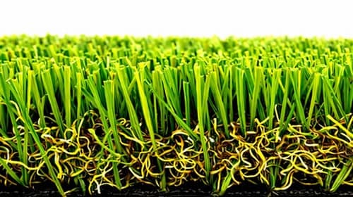 アメイジングターフ Lite の断面。黄緑の芝葉と、その根元の黄色い下葉
